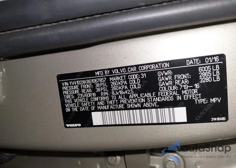 2016 Volvo Xc90 T5 Momentum из США, поврежденный, VIN YV4102XK8G1067857